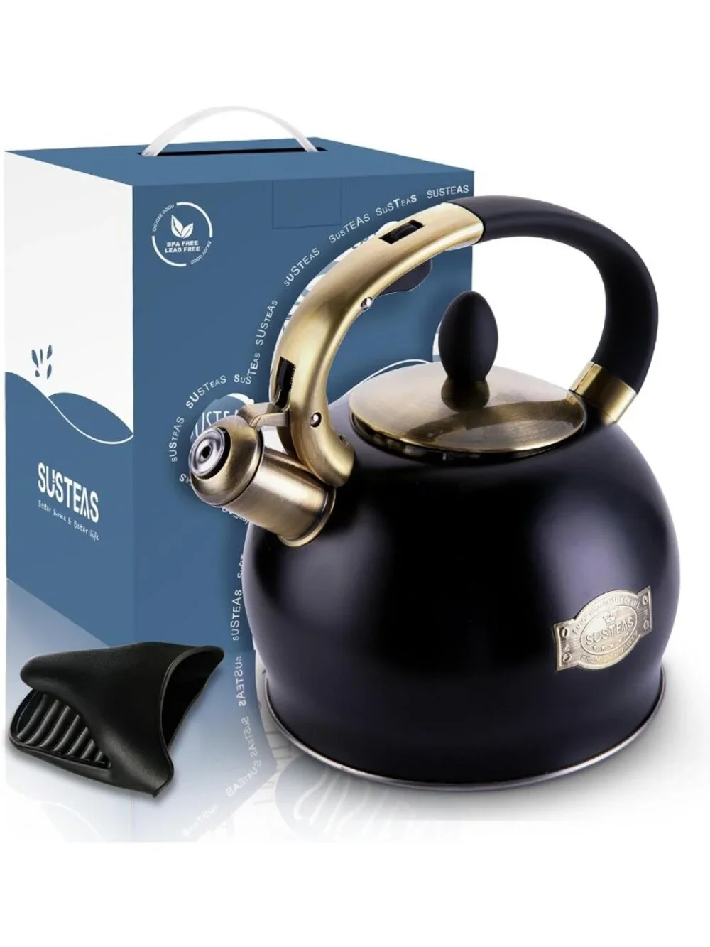 Whistling Tea Kettle 2.7QT Stainless Steel Teapot with Ergonomic Handle & Mitt